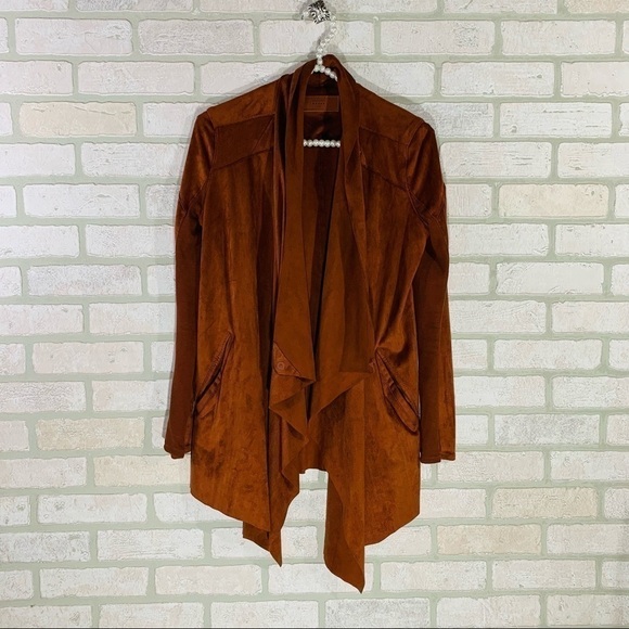 Blank NYC Denim Faux Suede Draped Front Jacket Size XS in Terracotta - Picture 2 of 11